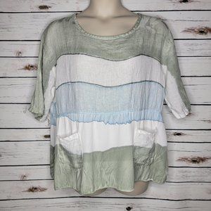 Belle France Italy Linen Glitter Stripe Top